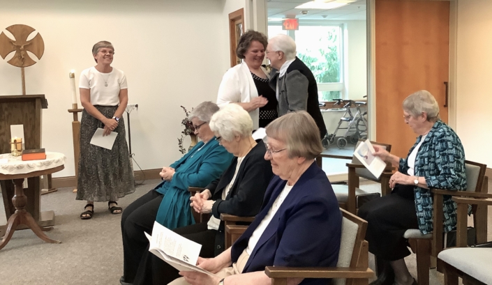 Sue went first to Sister Myra and then each Sister for hugs and support. Sue went first to Sister Myra and then each Sister for hugs and support.