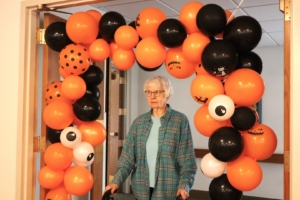 Sister Judy entering the Halloween party. Sister Judy entering the Halloween party.