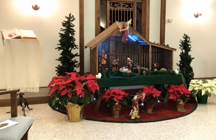 The Creche in the Gathering Space of Sacred Heart Chapel.