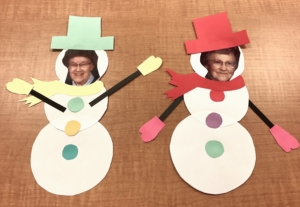 The finished snow"women" of Sisters Marmion and Evelyn.