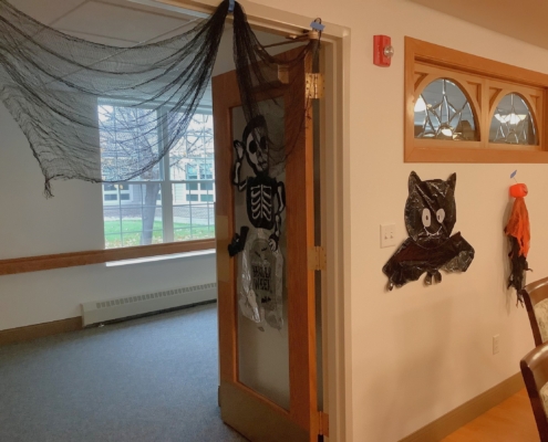 Even the doorway sported a spider's web and skeleton!