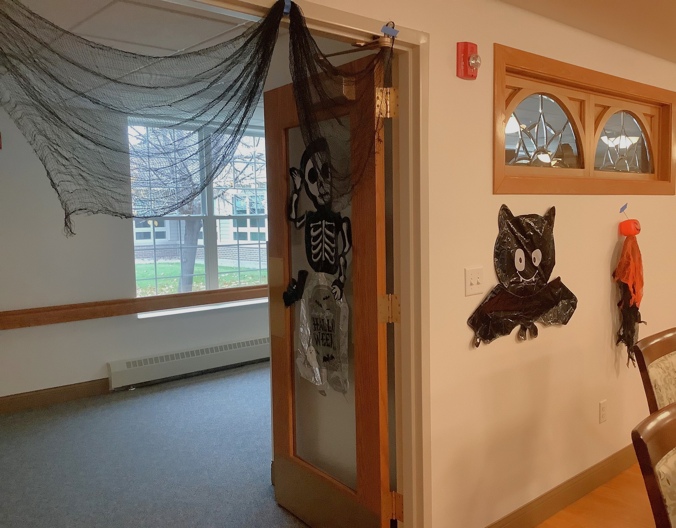 Even the doorway sported a spider's web and skeleton!