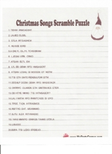 Christmas Songs Scramble Puzzle Sheet