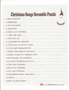 Christmas Songs Scramble Puzzle Sheet
