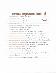 Christmas Songs Scramble Puzzle Answers