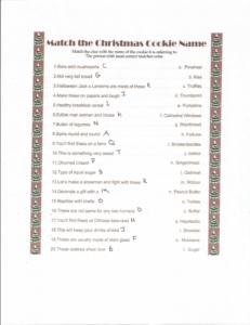 Christmas Cookie Match Answers